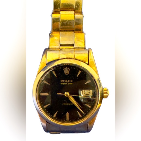 ROLEX Men's Oyster Date Gold-Plated Watch, Black Dial, Ref. 3131, 1950s. - Picture 13 of 16